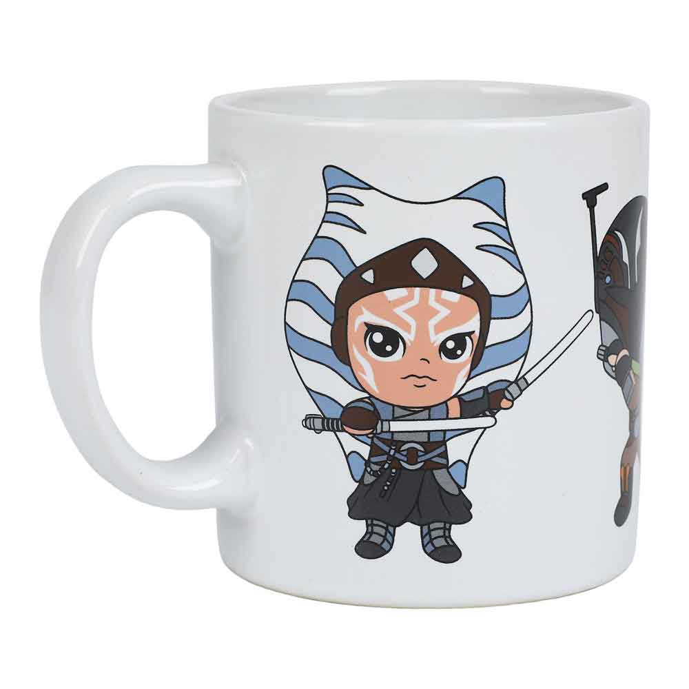 View 2 Star Wars Ahsoka Tano Ceramic Mug - High-resolution image displaying a 16 oz ceramic mug featuring the beloved Star Wars character Ahsoka Tano, known for her distinctive blue and white facial markings and dual lightsabers