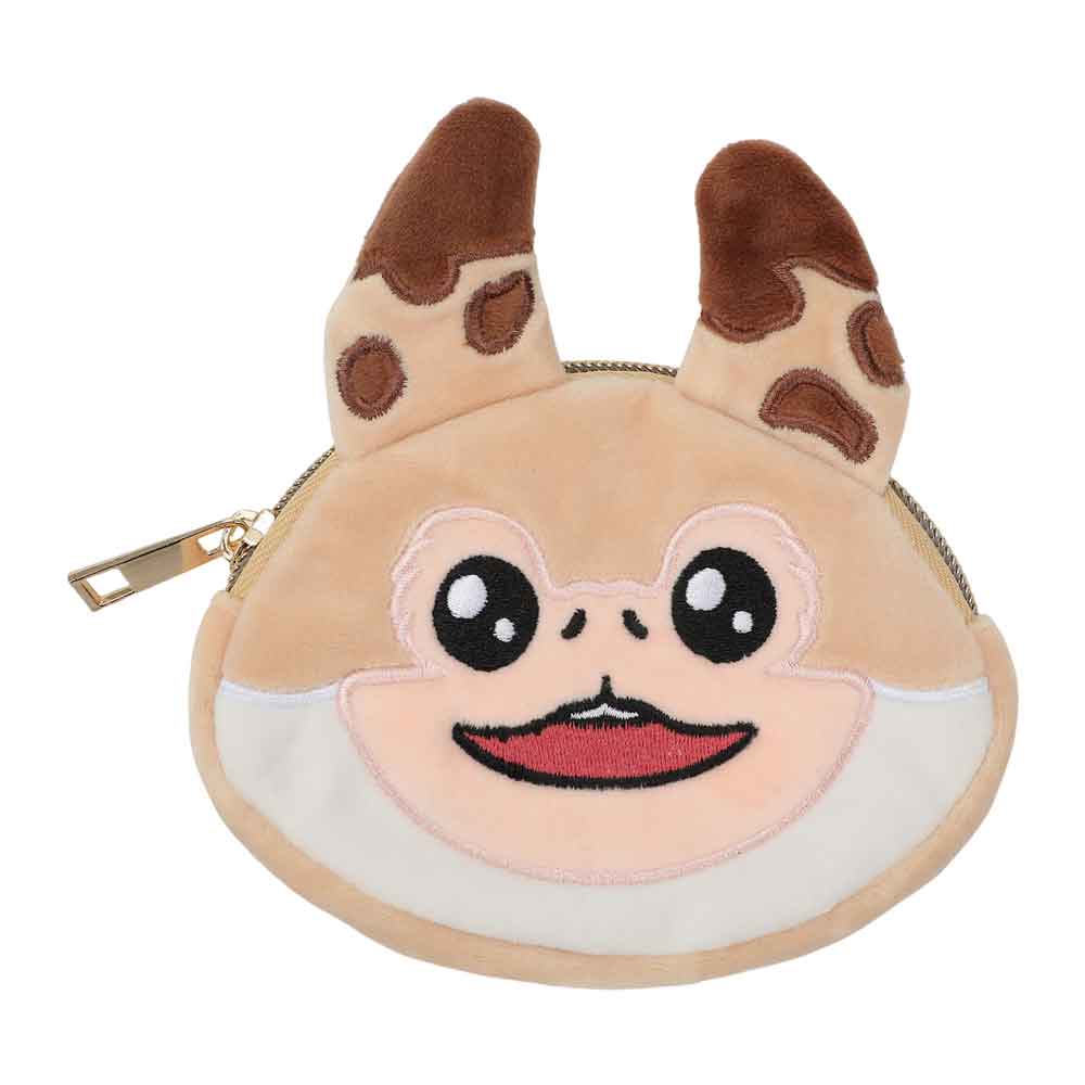 Front view of the Star Wars Ahsoka Loth Cat face Coin pouch plush pouch with zippered top.